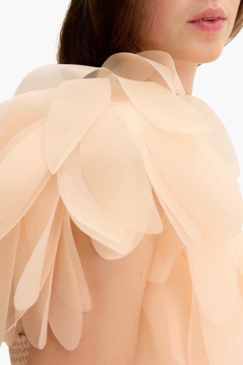 One-Shoulder Sequin Floral Gown, Alternate, color, Beige