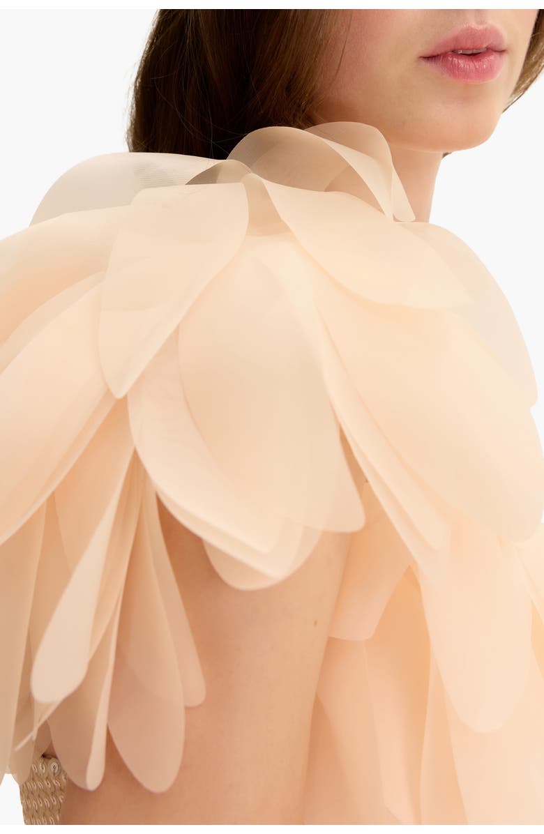 Malva Florea One-Shoulder Sequin Floral Gown, Alternate, color, Beige