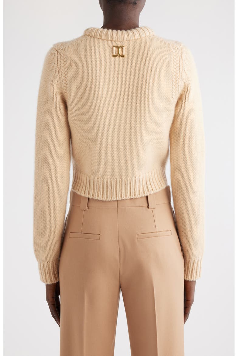 Padded Crewneck Cashmere & Cotton Crop Sweater, Alternate, color, ULTIMATE NUDE