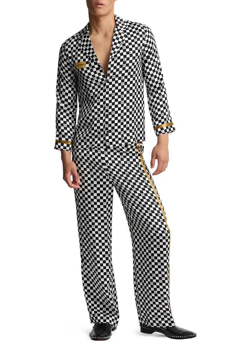 Checkerboard Unisex Long Pajama Set, Main, color, Black & White