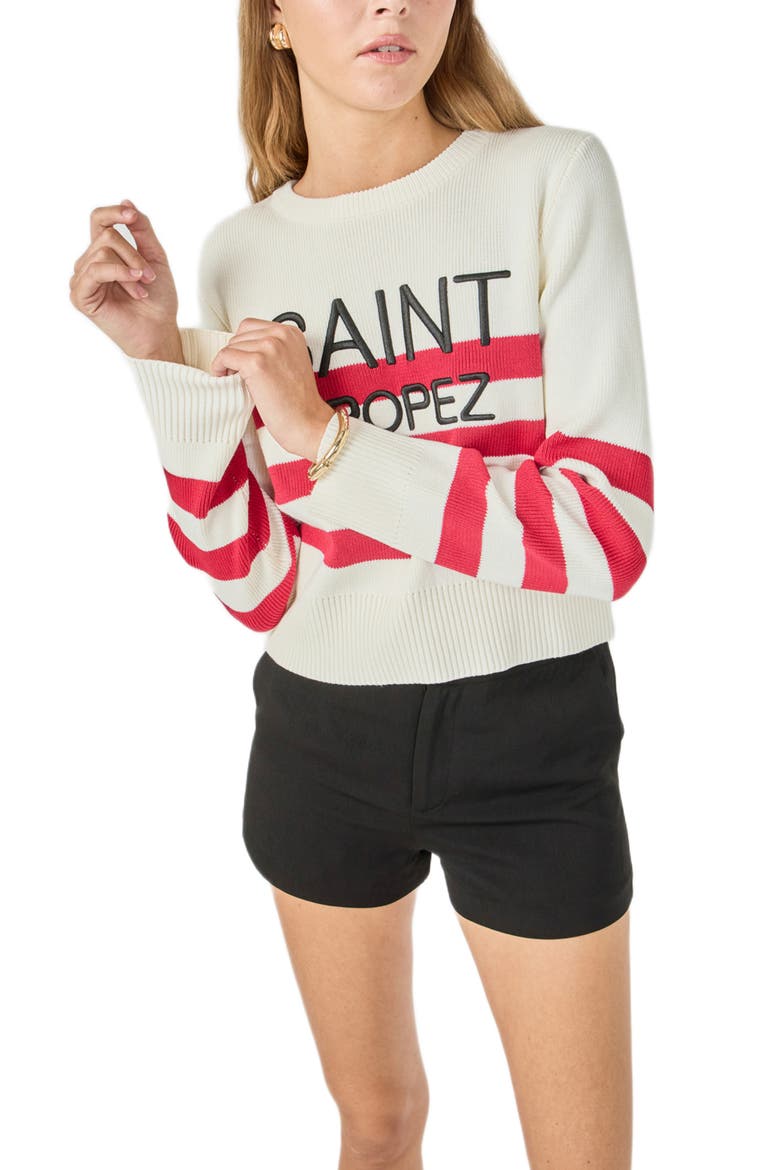 Saint Tropez Stripe Ribbed Sweater, Alternate, color, CREAM/ RED