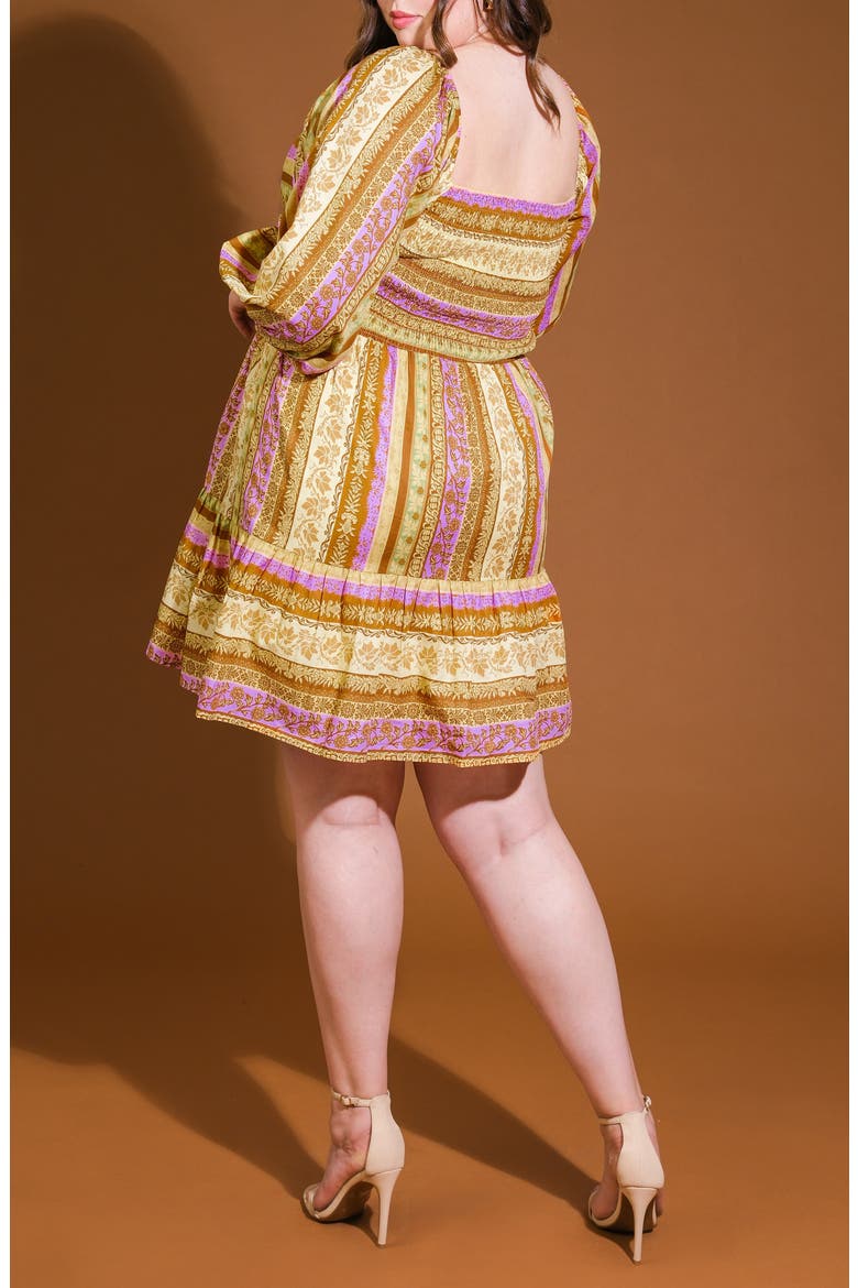 Printed Long Sleeve Minidress, Alternate, color, BROWN LAVENDER