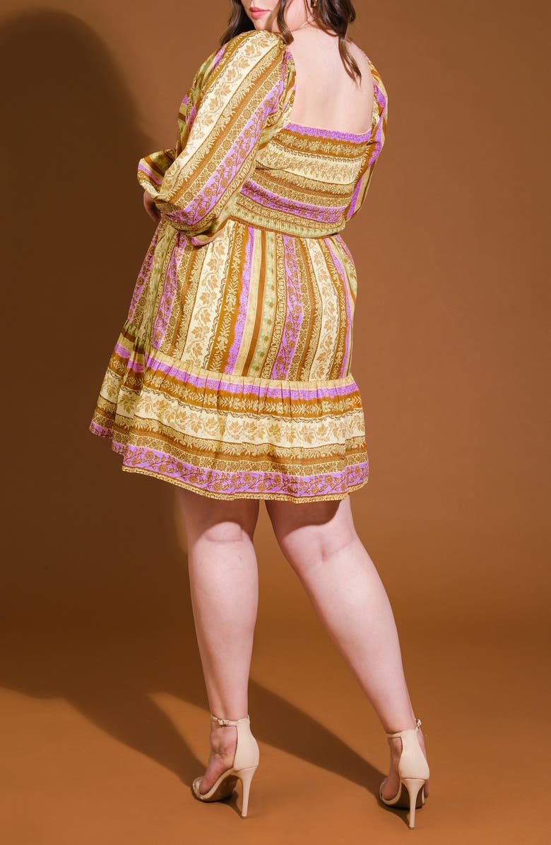 FLYING TOMATO Printed Long Sleeve Minidress, Alternate, color, Brown Lavender