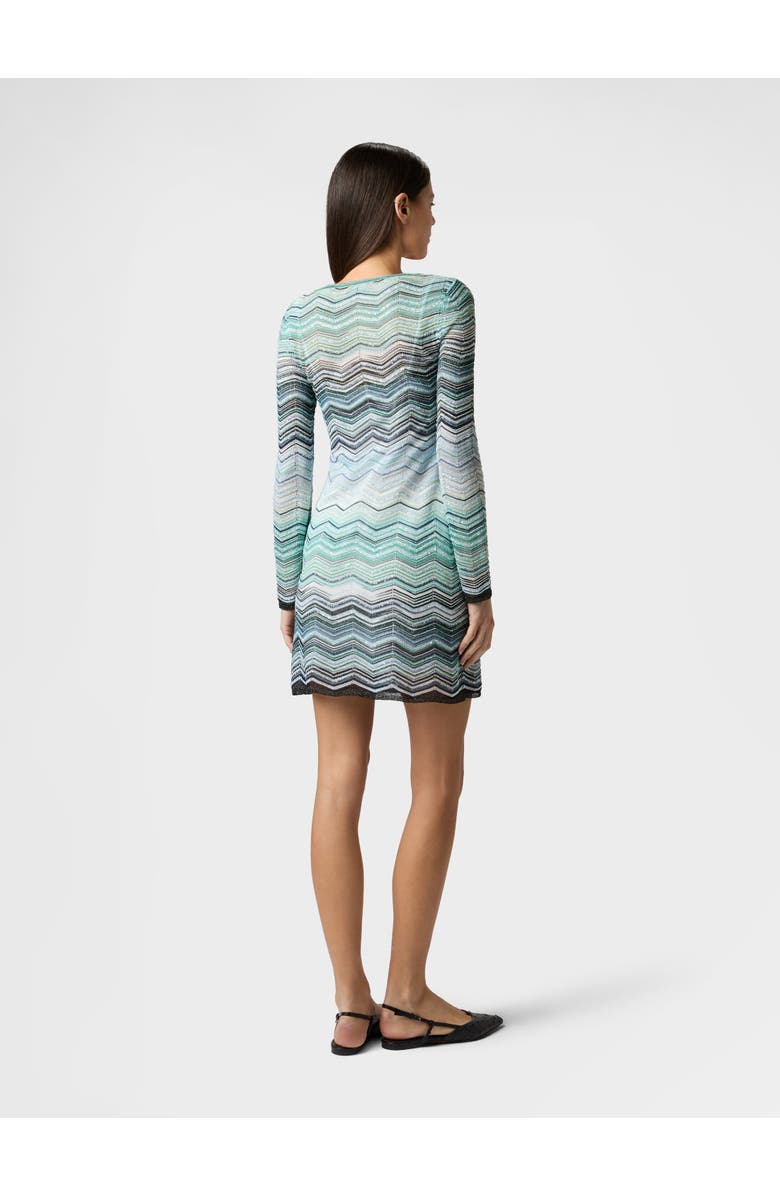Missoni Chevron Lamé Viscose Mini Dress With Sequins, Alternate, color, Green& Brown