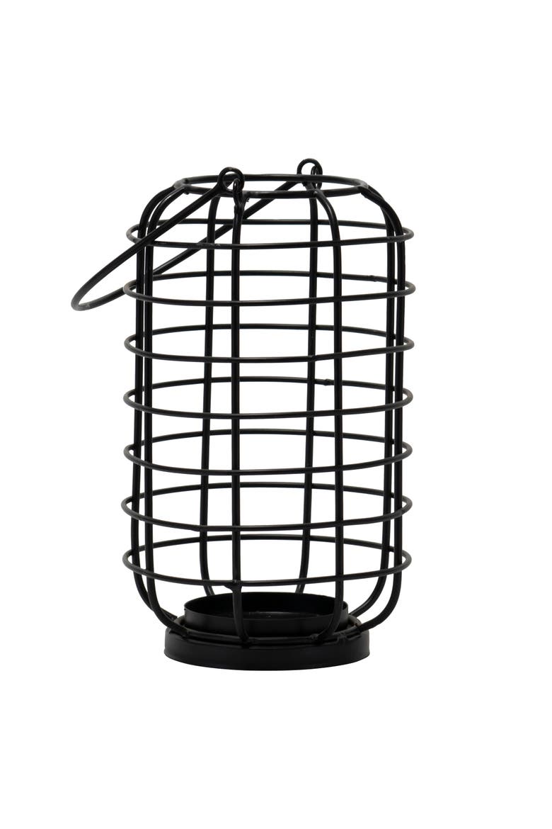 Black Round Metal Wire Pillar Candle Holder with Handle, Alternate, color, Black