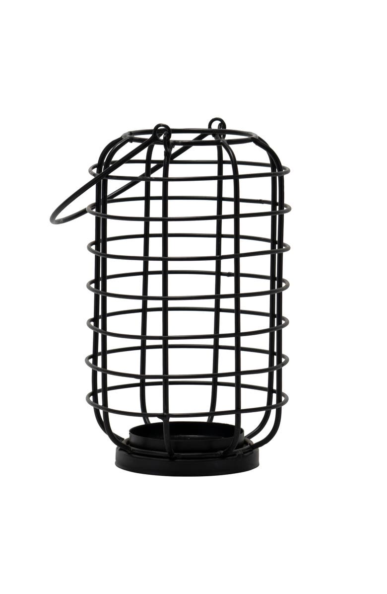 Foreside Home and Garden Black Round Metal Wire Pillar Candle Holder with Handle, Alternate, color, Black