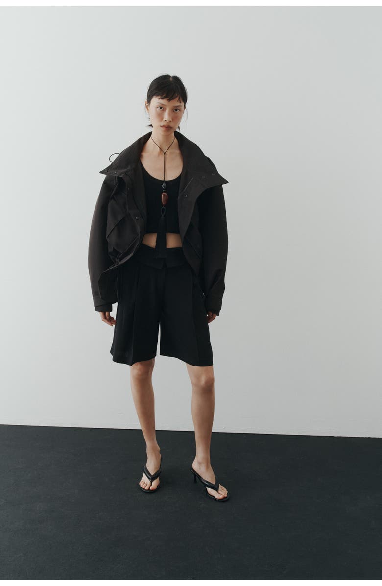H&M Foldover-waist Bermuda Shorts, Alternate, color, Black