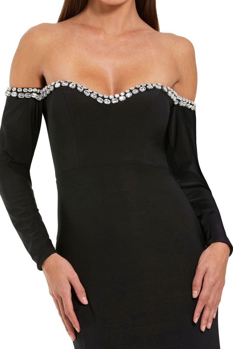 Long Sleeve Off The Shoulder Mermaid Gown, Alternate, color, Black