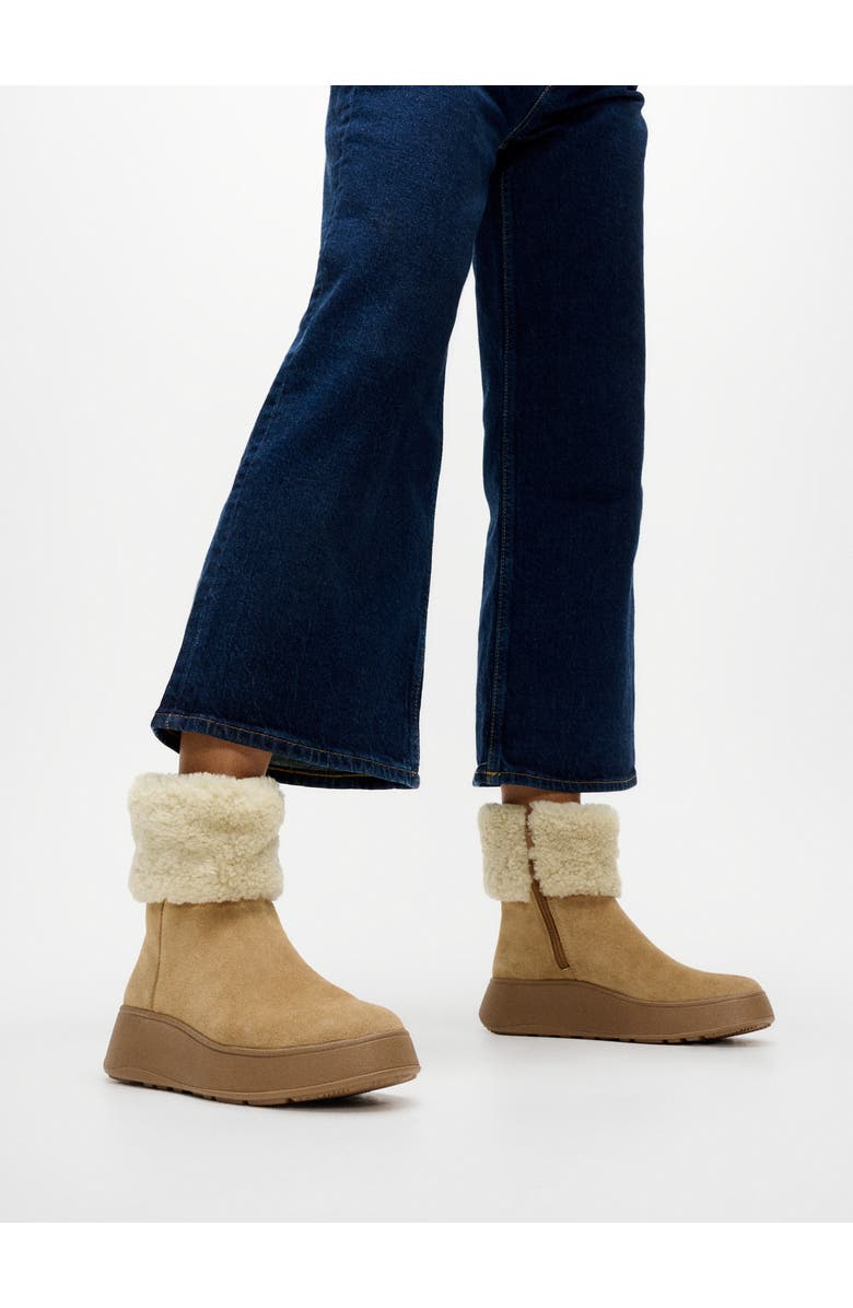 FitFlop F Mode Shearling Collar Zip, Alternate, color, Desert Tan