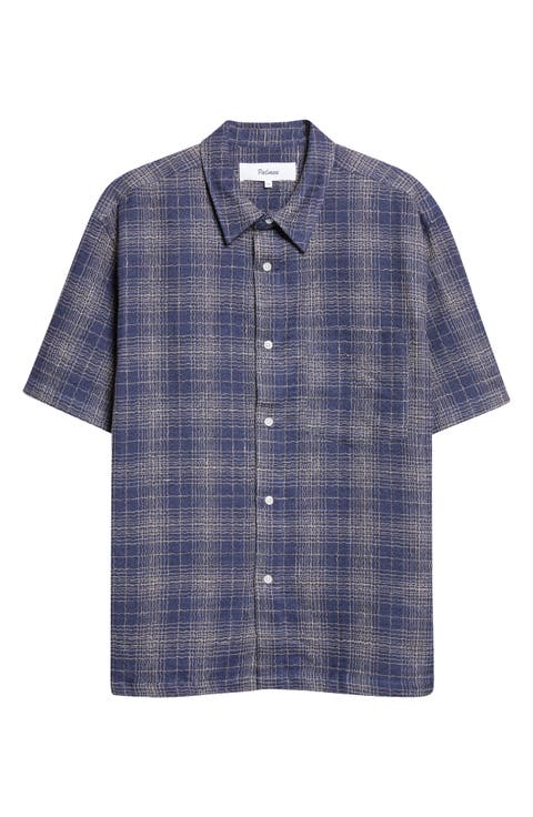 Check Cotton & Linen Short Sleeve Button-Up Shirt