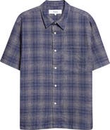 PALMES Check Cotton & Linen Short Sleeve Button-Up Shirt
