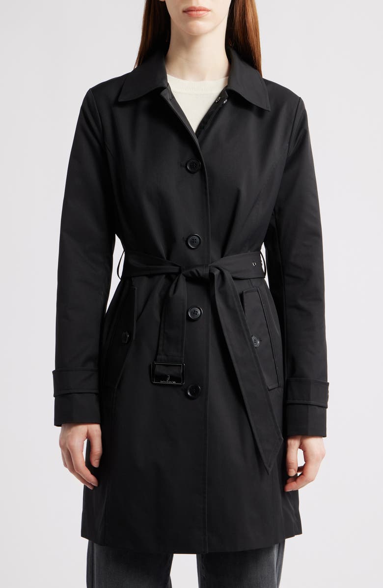 Michael Kors Water Resistant Trench Coat with Removable Hood, Alternate, color, Black