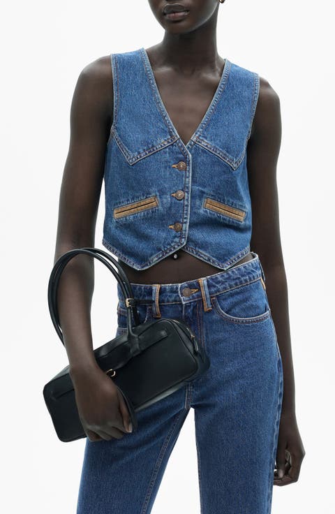 Faux Suede Contrast Detail Denim Vest