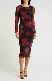 bebe Floral Long Sleeve Dress