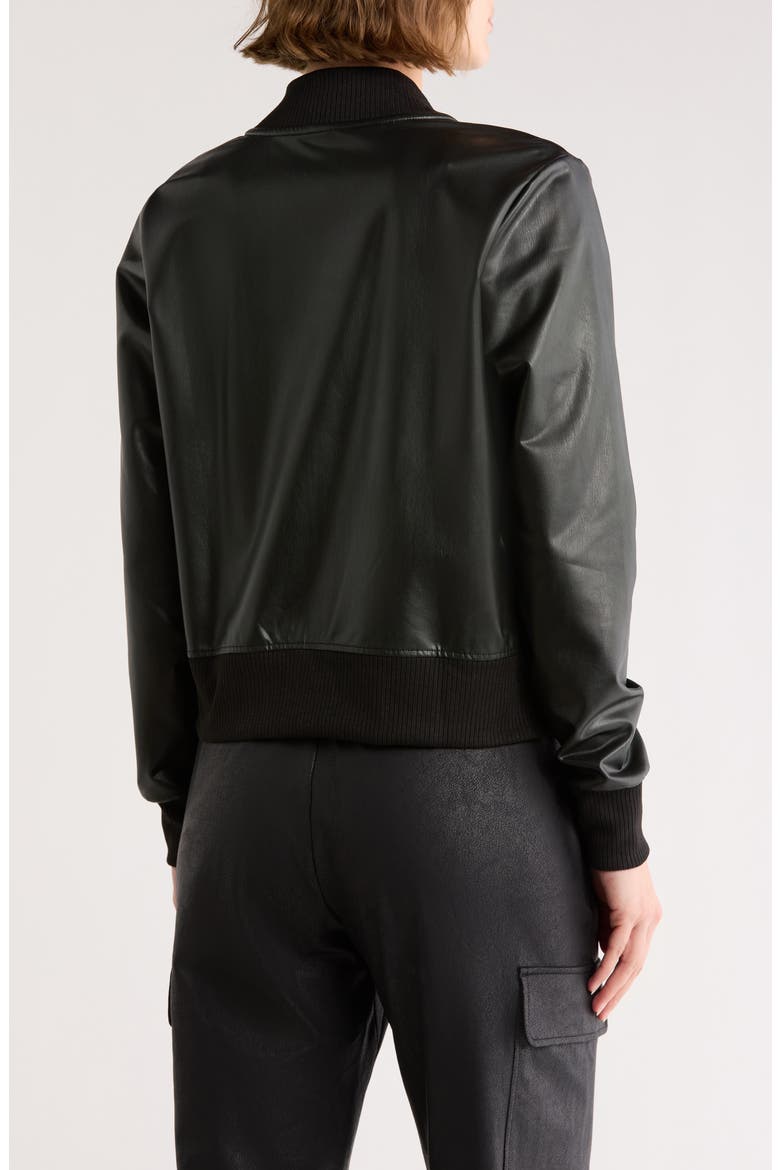 Faux Leather Crop Bomber Jacket, Alternate, color, BLACK
