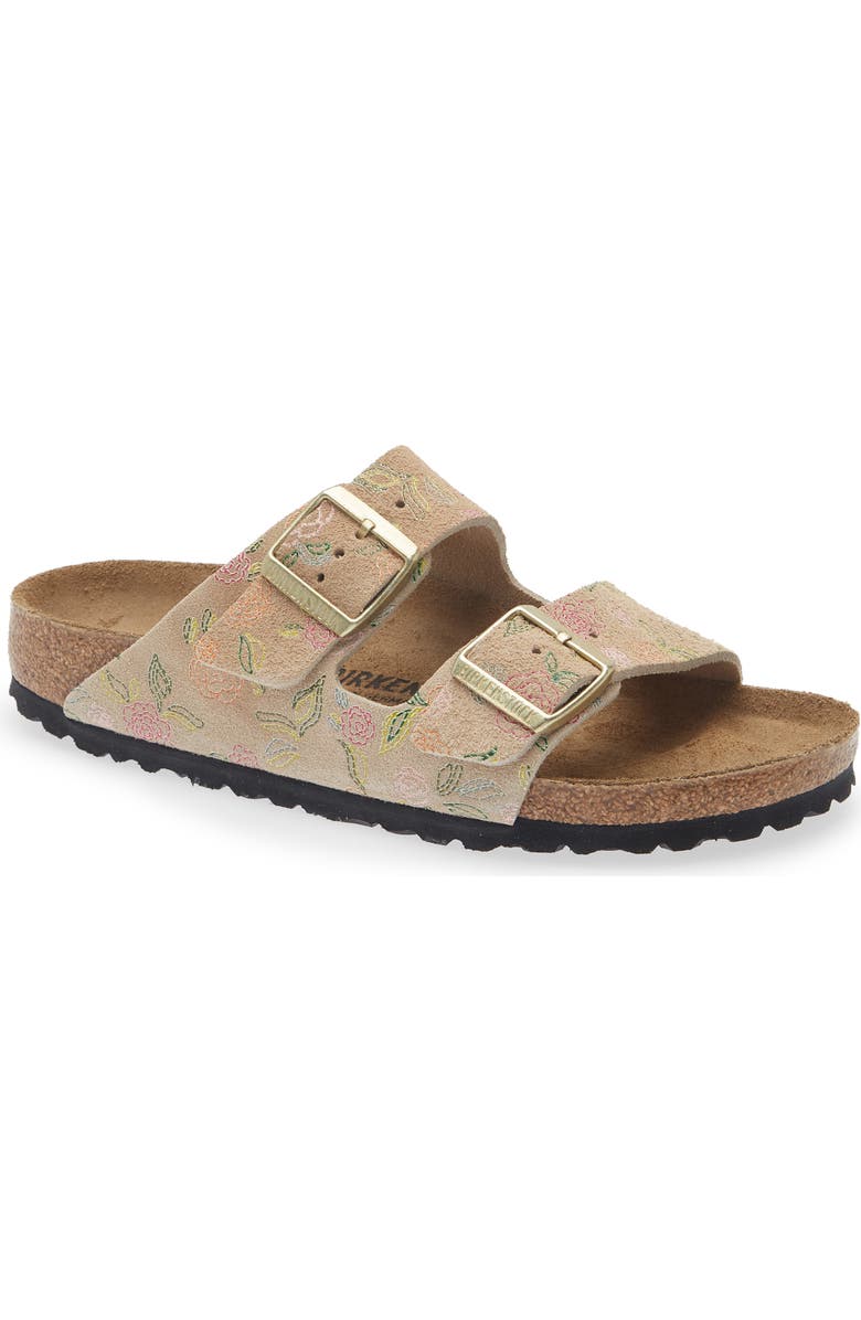 Birkenstock Arizona Flower Print Slide Sandal, Main, color, Sandcastle Suede