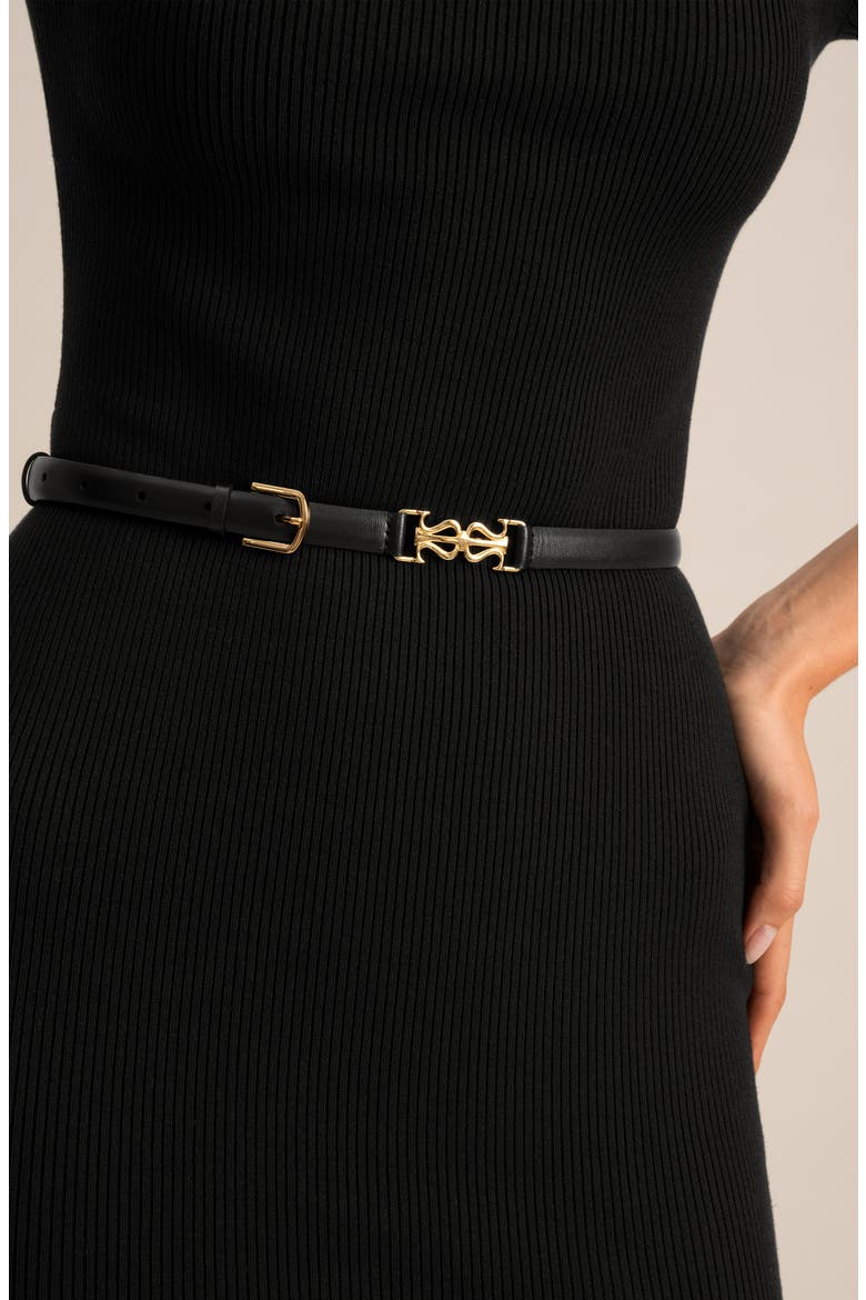 Women's LS Clasp Leather Skinny Belt, Alternate, color, Black