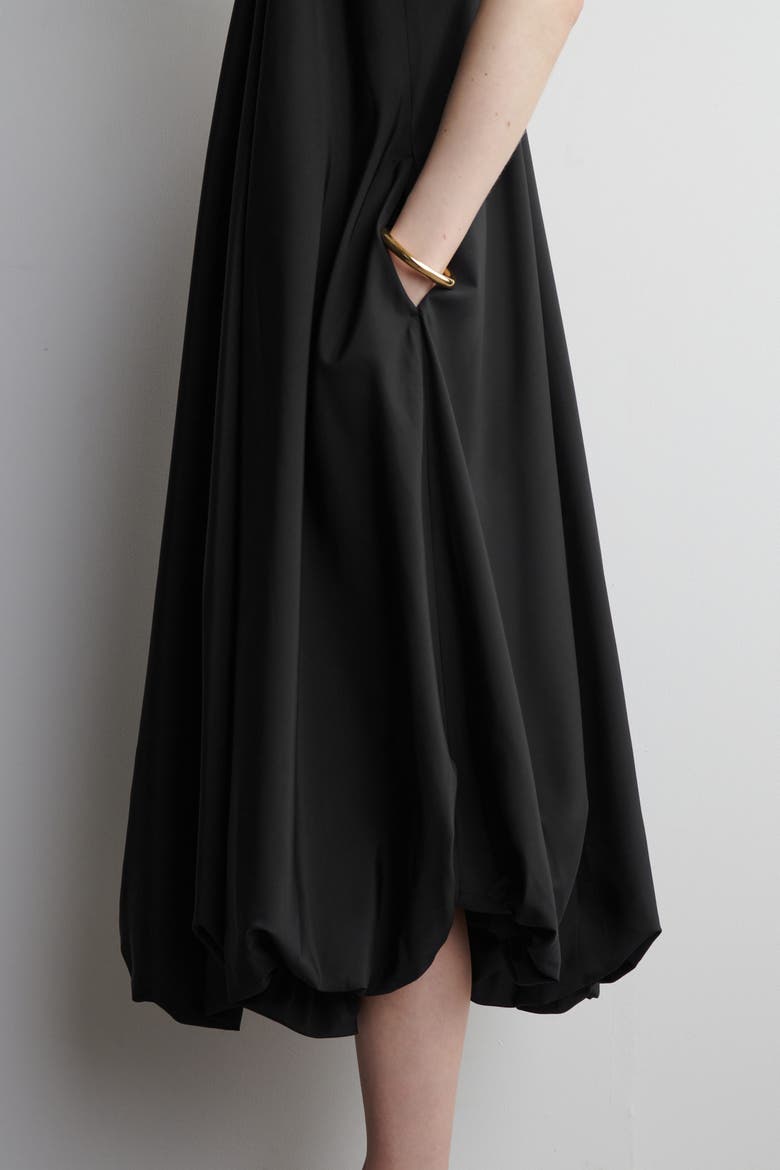 Bubble-Hem Midi Dress, Alternate, color, BLACK