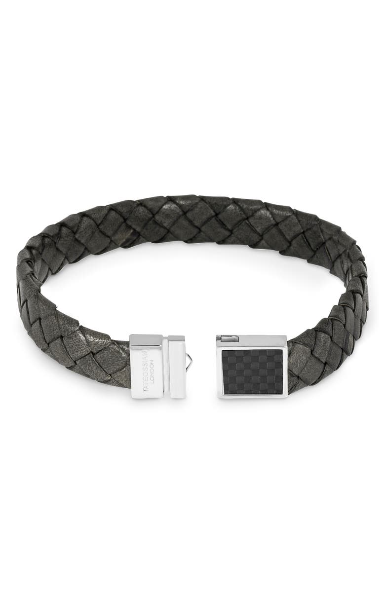 Tateossian Men's Carbon Woven Leather Bracelet, Alternate, color, Black