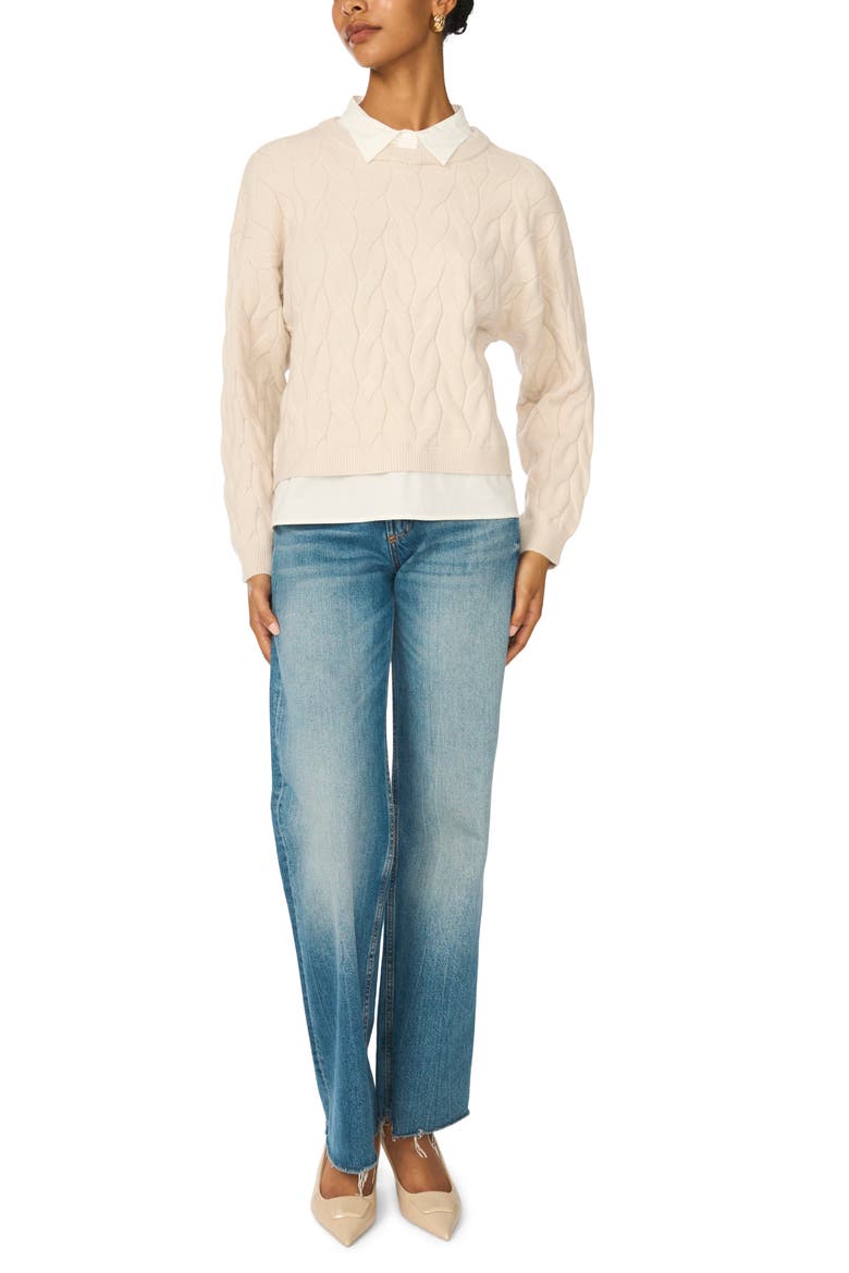 Cable Twofer Sweater, Alternate, color, DUSTY IVORY