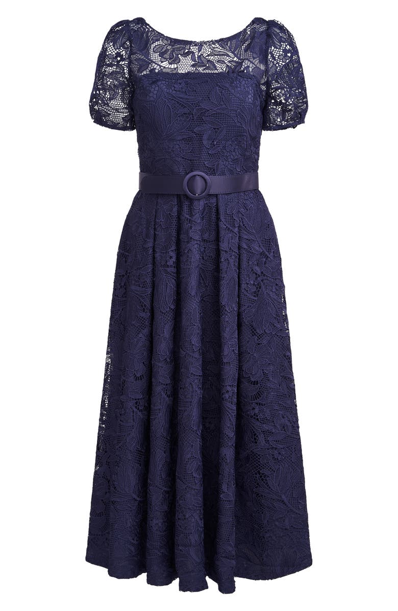 Kay Unger Haisley Belted Lace Cocktail Dress, Alternate, color, Dark Twilight
