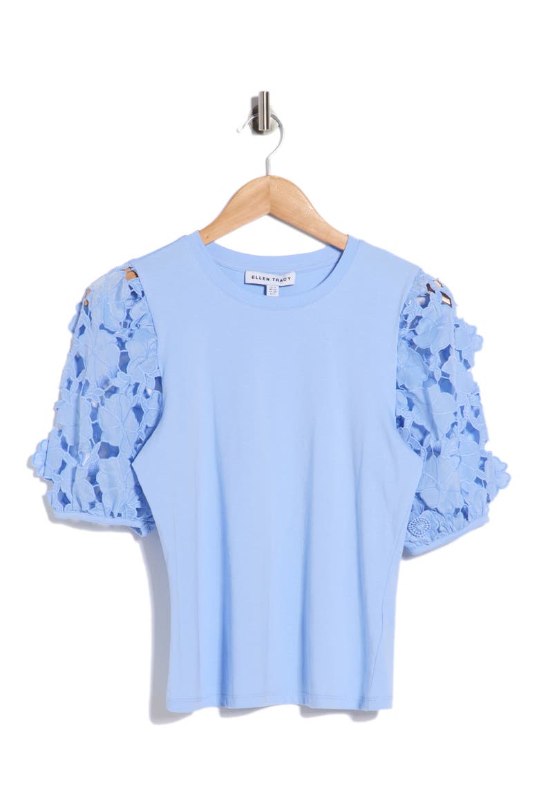 Mixed Media 3D Floral Sleeve Top, Alternate, color, HYDRANGEA