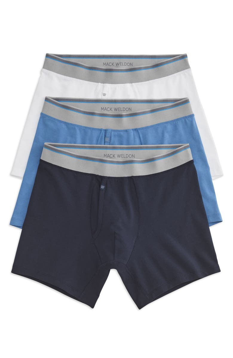 Mack Weldon Assorted 3-Pack Stretch Pima Cotton Boxer Briefs, Main, color, Dean Blue Multi