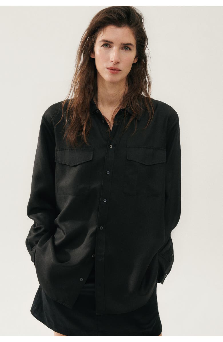 SILK LAUNDRY TWILL BOYFRIEND SHIRT BLACK, Main, color, Black