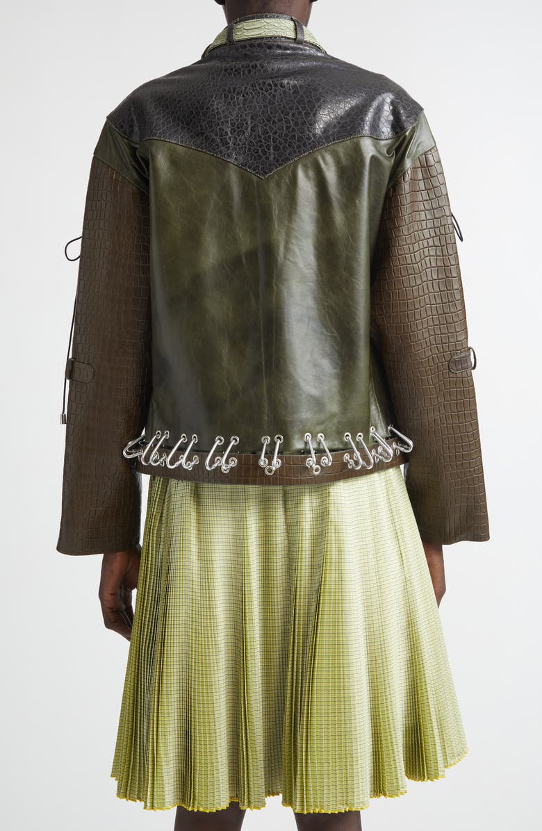 Chopova Lowena Inversion Lace-Up Leather Jacket, Alternate, color, Green Multi