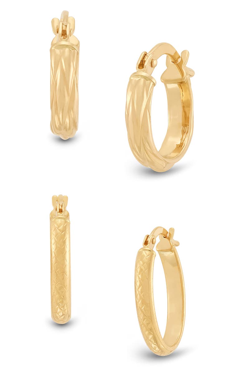 Frankie & Zoe Textured Hoop Earrings Set, Alternate, color, Yellow Gold
