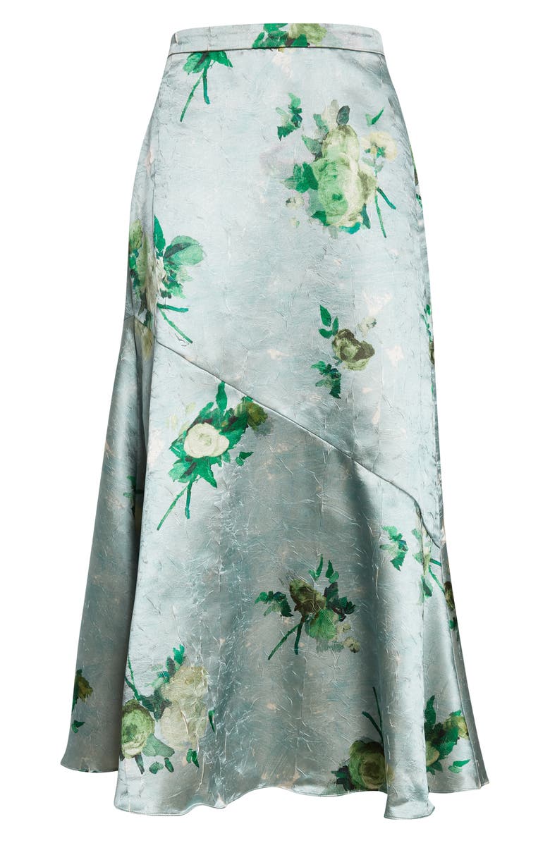 Erdem Abstract Rose Print Crushed Satin A-Line Midi Skirt, Alternate, color, Abstract Rose Eggshell