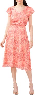 Chaus Floral Metallic Smocked Waist Midi Dress