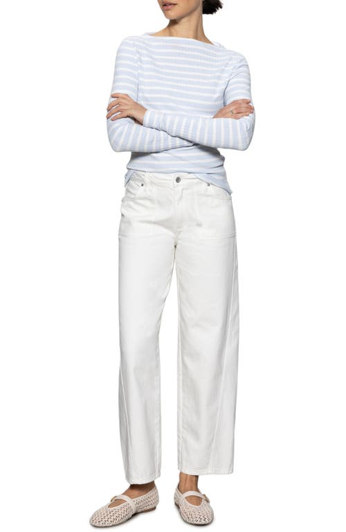 Sanctuary Stripe Rib Boat Neck Stretch Cotton Top In Sky Blue