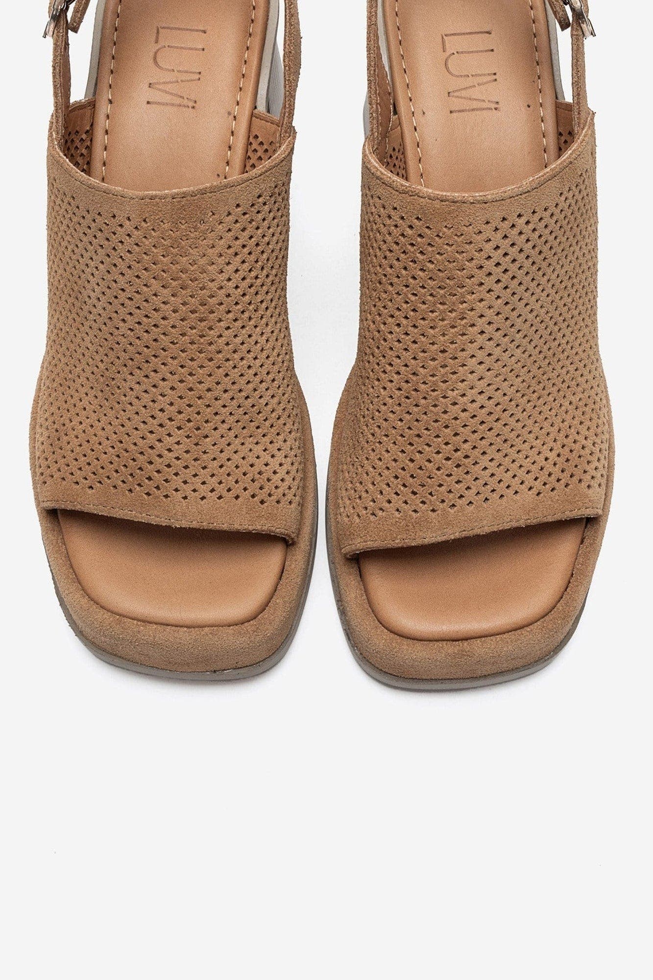 Penvia Block Heel Leather Platform Sandal, Alternate, color, Cognac Suede
