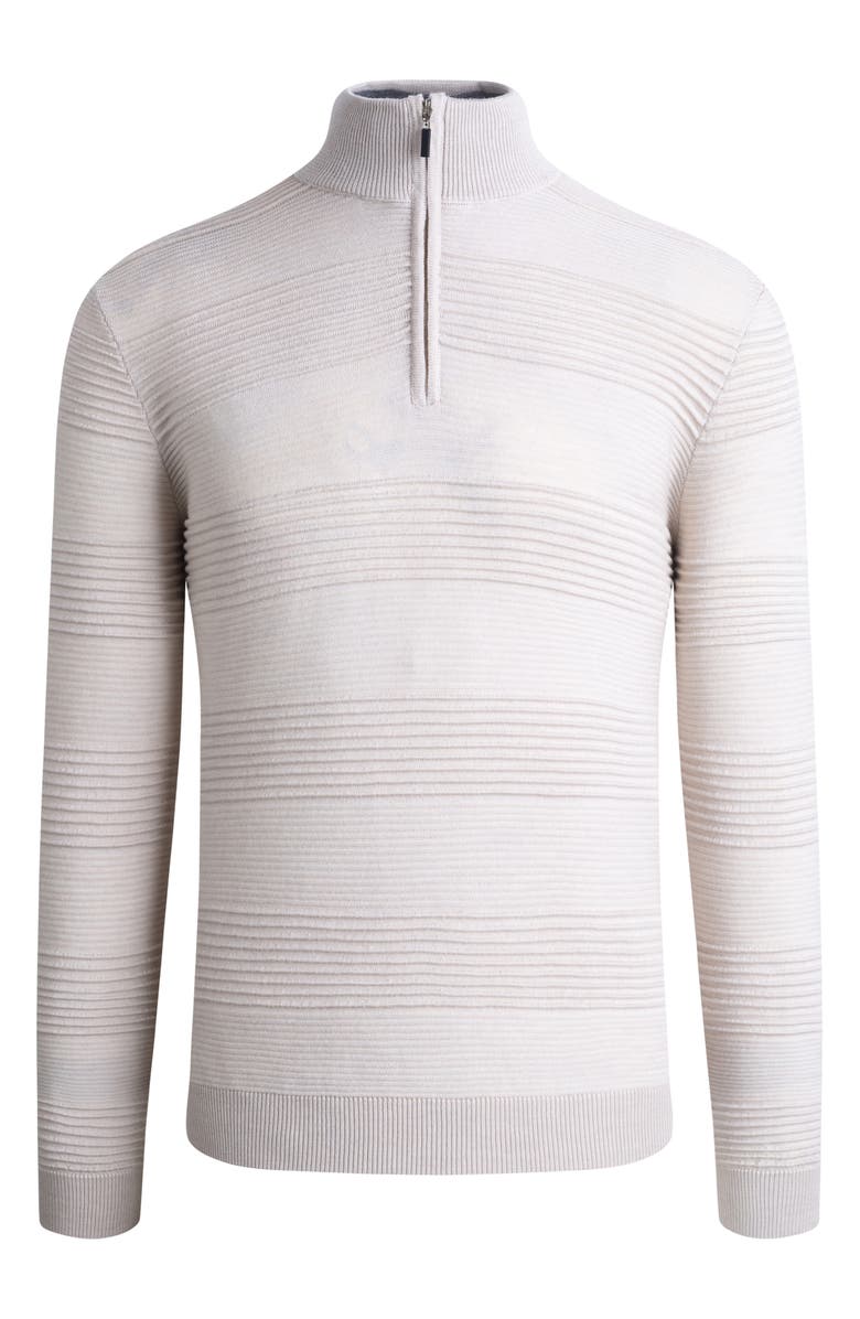 Bugatchi Stripe Merino Wool Blend Quarter Zip Pullover, Alternate, color, Oyster