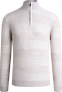 Bugatchi Stripe Merino Wool Blend Quarter Zip Pullover