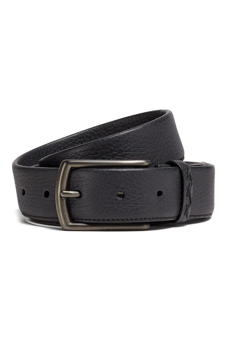 Triple Stitch Leather Belt, Main, color, BLACK