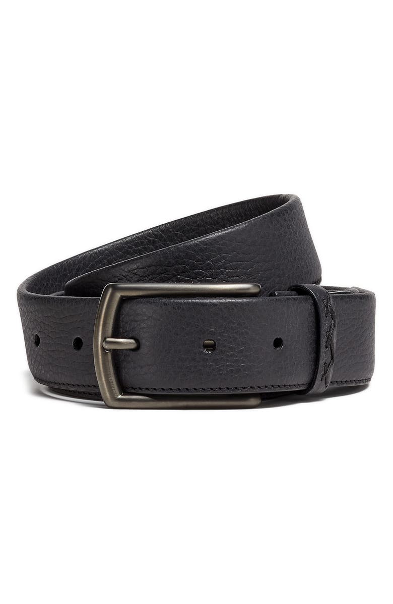 ZEGNA Triple Stitch Leather Belt, Main, color, Black