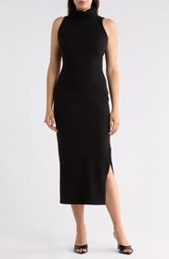 Renee C Turtleneck Rib Knit Midi Dress