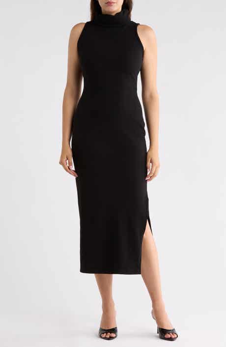 Turtleneck Rib Knit Midi Dress