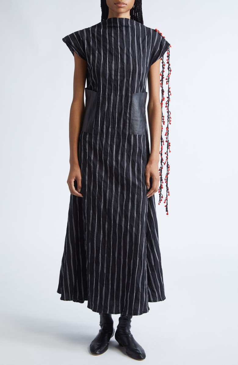 KÚR Leather Patch Pocket Stripe Maxi Dress, Main, color, 