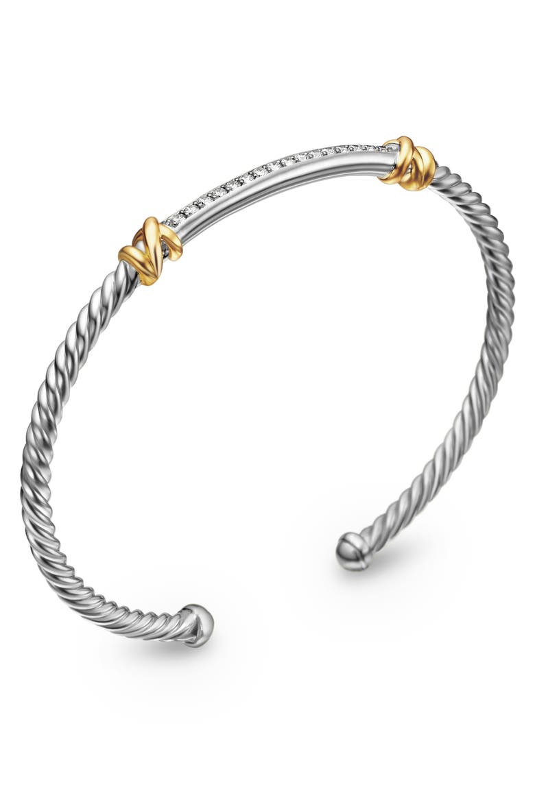 Helena Two Station Diamond Cable Cuff Bracelet, 3mm, Alternate, color, YELLOW GOLD/ SILVER