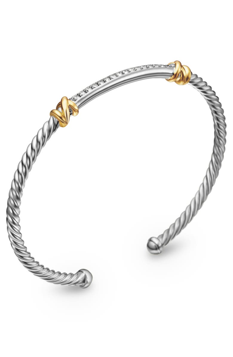 David Yurman Helena Two Station Diamond Cable Cuff Bracelet, 3mm, Alternate, color, Yellow Gold/ Silver