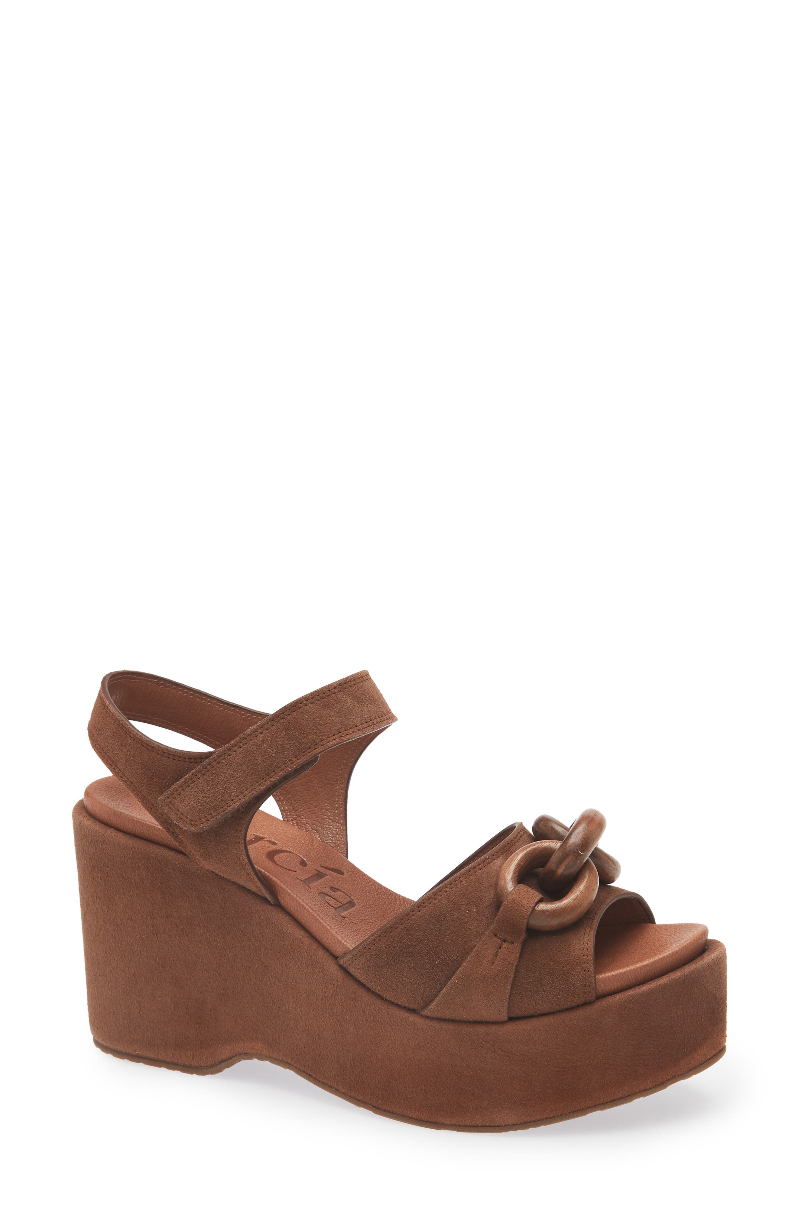 Pedro Garcia Lady Ankle Strap Platform Wedge Sandal, Main, color, Spice Plush Suede-Walnut