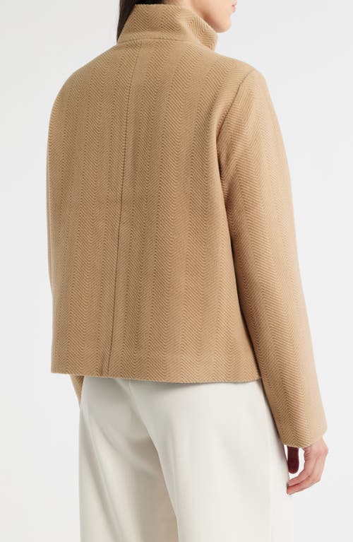 Eileen Fisher High Collar Short Wool Coat In Brown