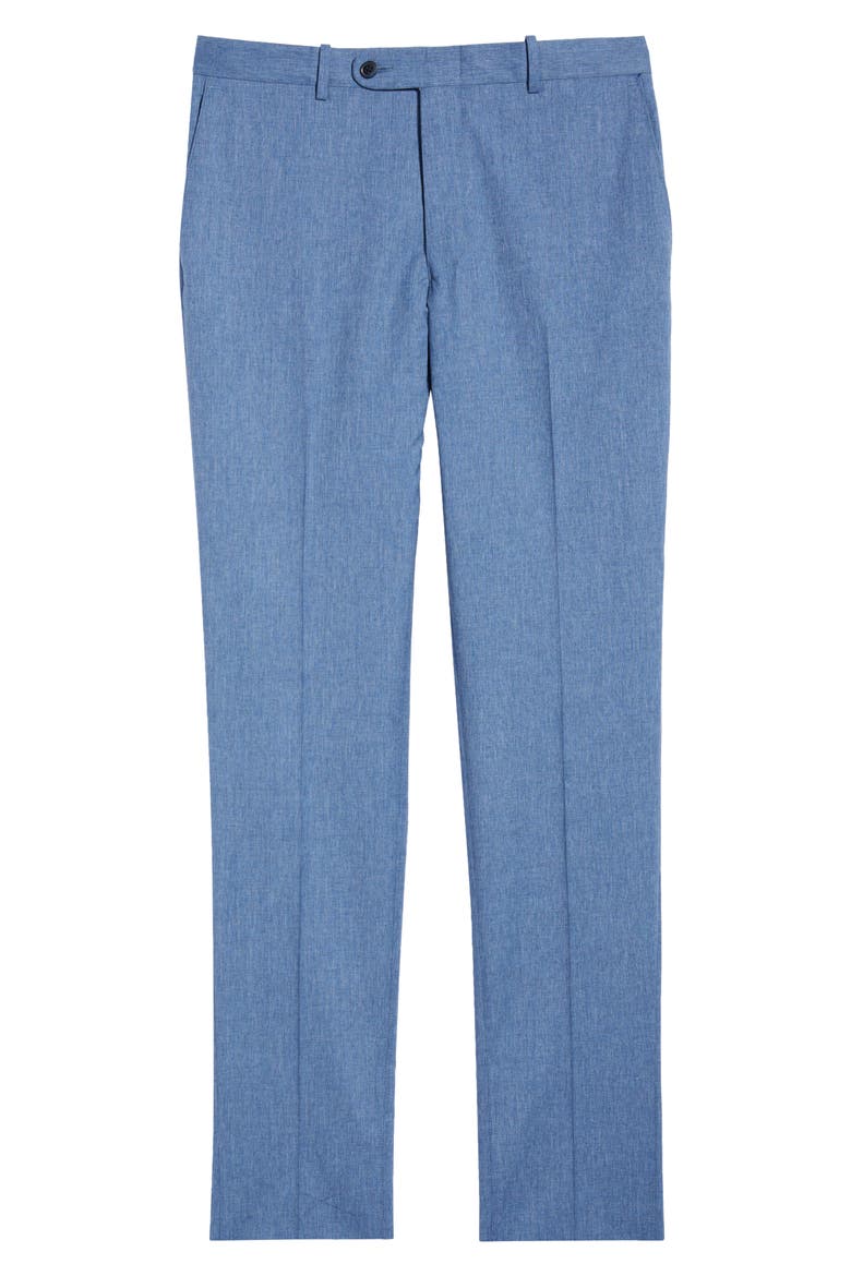 Harker Flat Front Light Tan Wool & Cotton Mélange Dress Pants, Alternate, color, MEDIUM BLUE