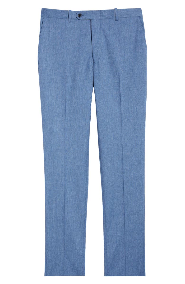 Peter Millar Harker Flat Front Light Blue Wool & Cotton Mélange Dress Pants, Alternate, color, 