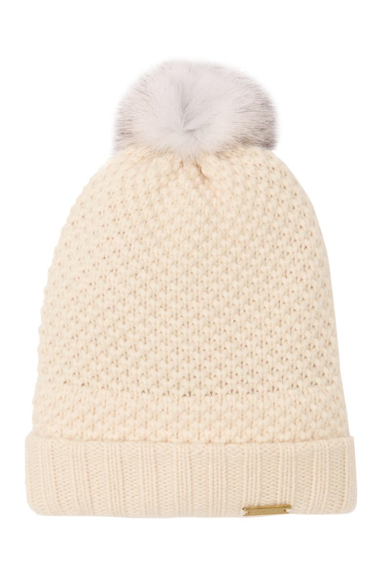 Burberry Genuine Blue Fox Fur Pompom Beanie, Main, color,