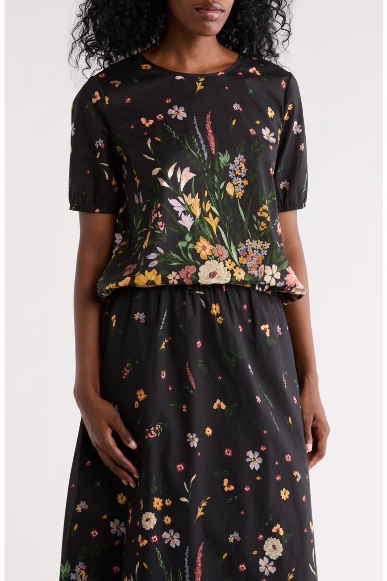 Floral Bubble Hem Top, Main, color, BLACK FLORAL