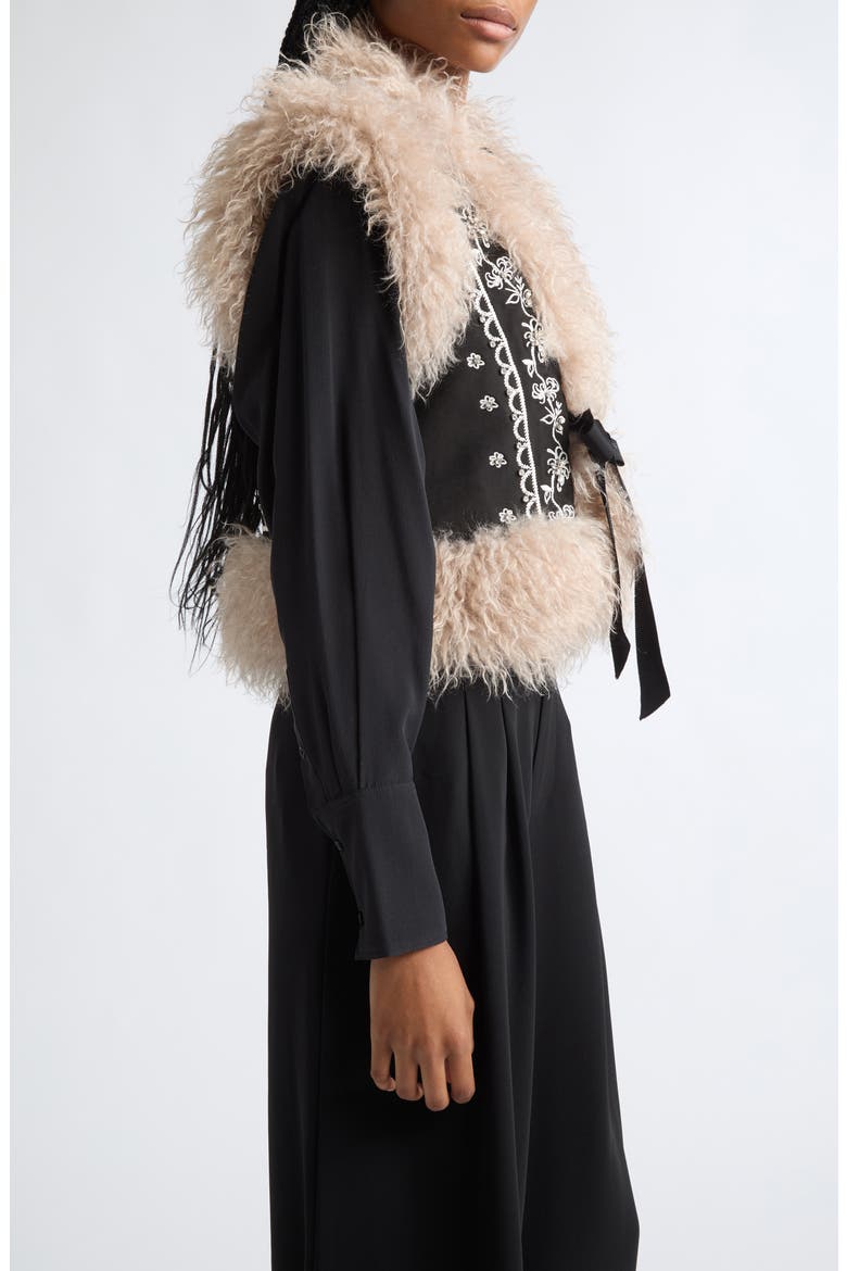 Amaranthe Faux Fur Trim Embroidered Vest, Alternate, color, BLACK/ DARK GARDENIA
